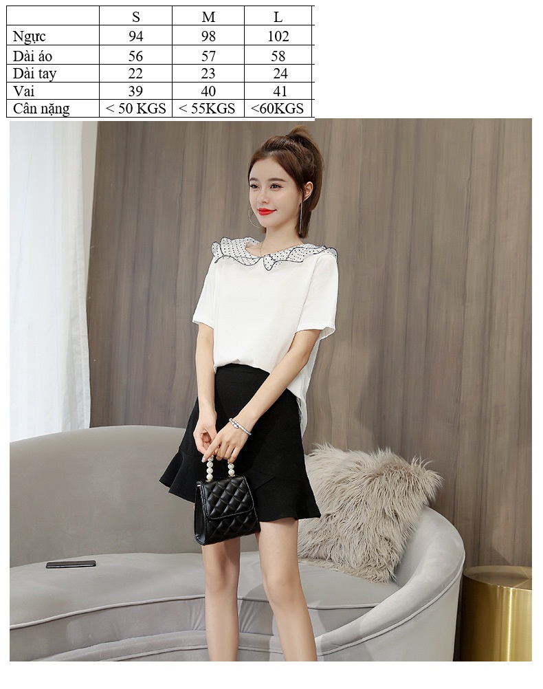 Áo thun phối ren cổ sen AN35