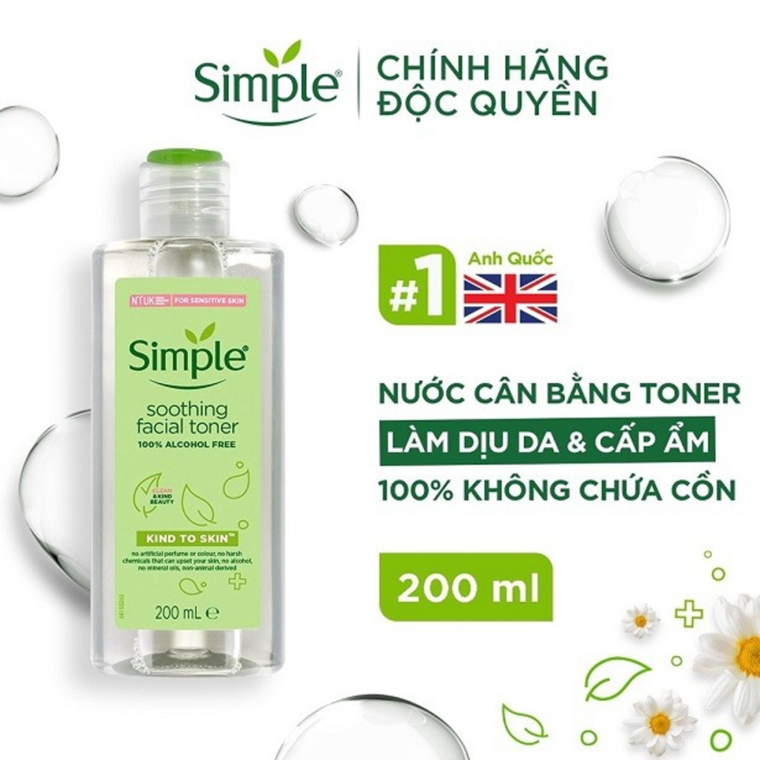 Combo 2 Nước hoa hồng Simple Toner làm dịu và cân bằng độ ẩm cho da - lành tính không chứa cồn 200ml [Chính hãng độc quyền]