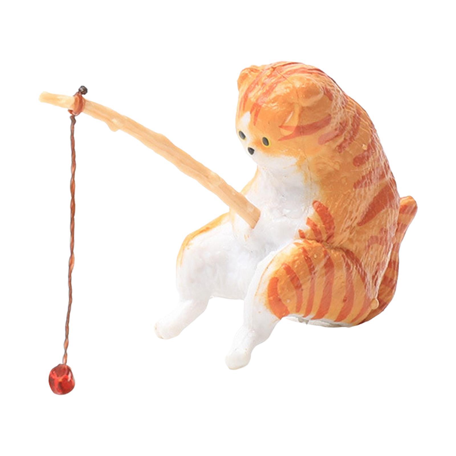 Cat Fishing Figurine Decorative Kitten Fishing Ornament for Garden