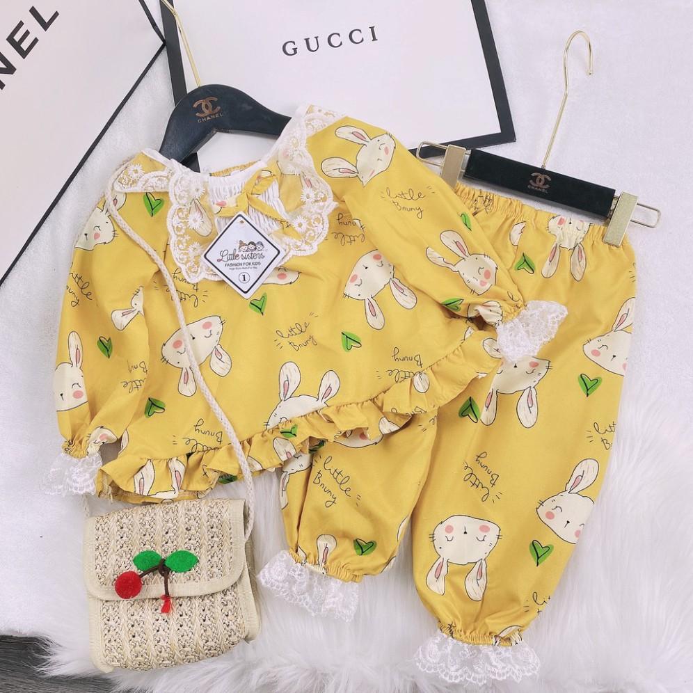 Bộ Ngủ Pijama Dài Tay Bé Gái Viền Ren Kate Hàn - Babi mama