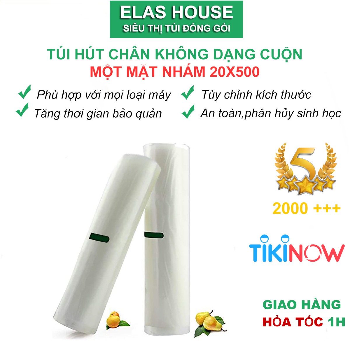 Cuộn túi hút chân không một mặt nhám dùng được cho tất cả các máy hút chân không rộng 20 cm dài 500cm