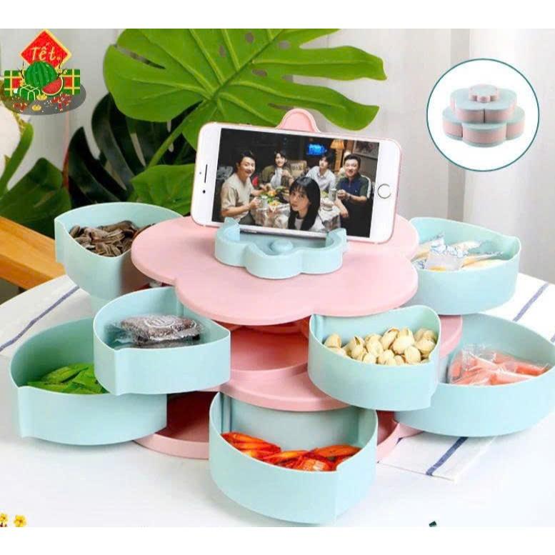 Khay đựng mứt bánh kẹo tết 2 tầng 10 cánh xoay 360 độ trưng bày bánh kẹo tết