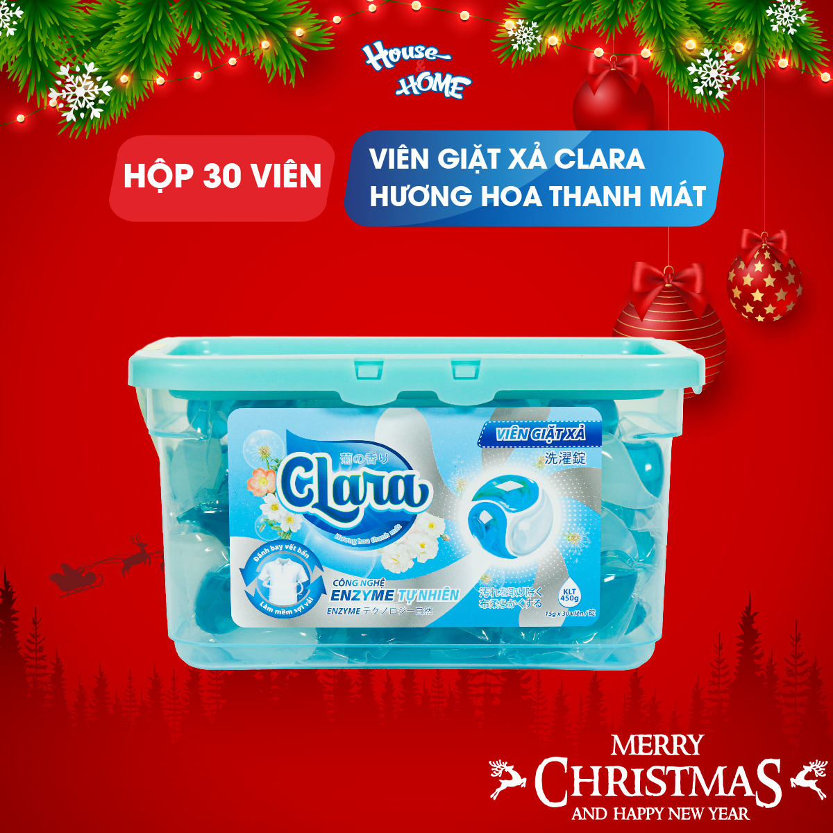 Viên giặt xả Clara hộp 30 viên Hương hoa thanh mát 450g