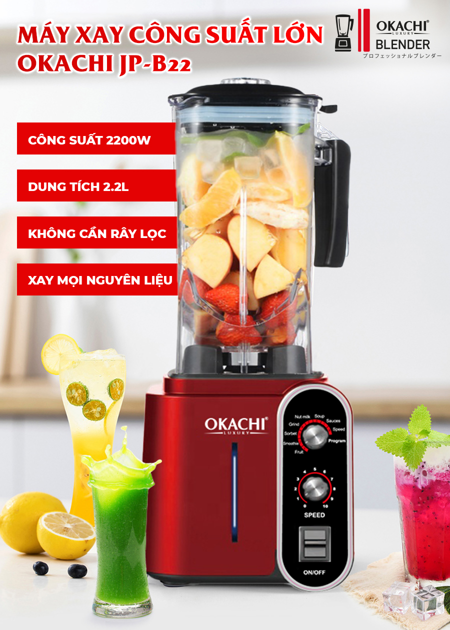 Máy xay công suất lớn OKACHI JP-B22 2200W (màu đỏ) - Hàng chính hãng