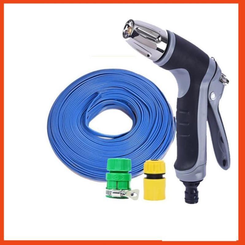 Bộ dây vòi xịt nước rửa xe, tưới cây tăng áp 3 lần cút nhựa nối nhựa vàng loại 20m 206817