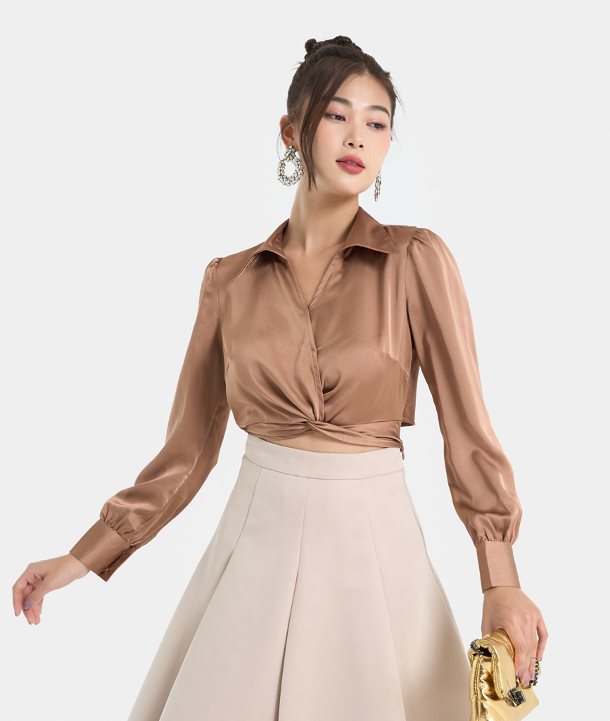 Áo Sơmi Nữ Thời Trang HNOSS Xoắn Eo Buộc Nơ Lưng HNAKI068