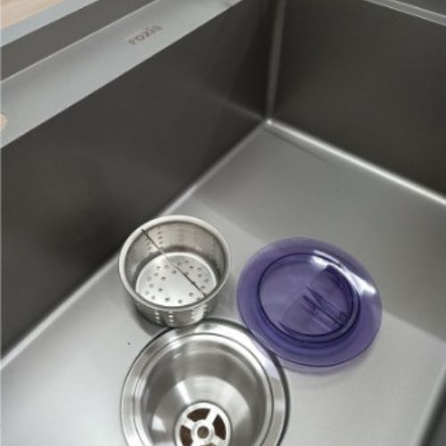 Combo Chậu Rửa Chén Bát Inox 304 FOXIS -7846NB Một Hố Cỡ Lớn (KT:78*46*23CM), Vòi Rửa Bát Nóng Lạnh Dấu Hỏi, Rổ Nhựa, Xiphong Thoát Nước Cốc Thu Rác Bản To 140mm