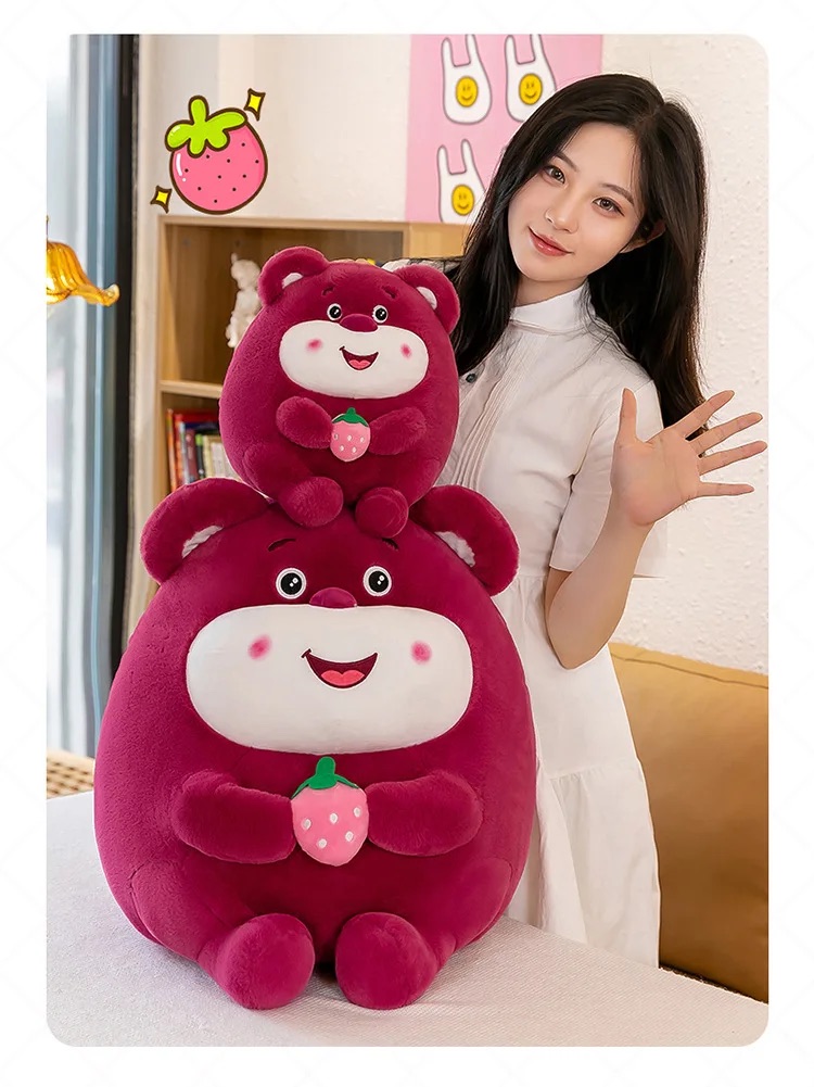 Thú nhồi bông lotso tròn ôm dâu đáng yêu - Size 20cm - Quà tặng gấu dâu tròn vo mềm mịn cute - Gối ôm cho bé.