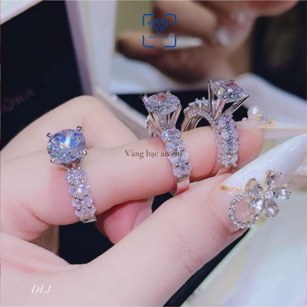 Nhẫn bạc nữ xi bạch kim đính trụ đá cao sang chảnh, trang sức Anchi jewelry