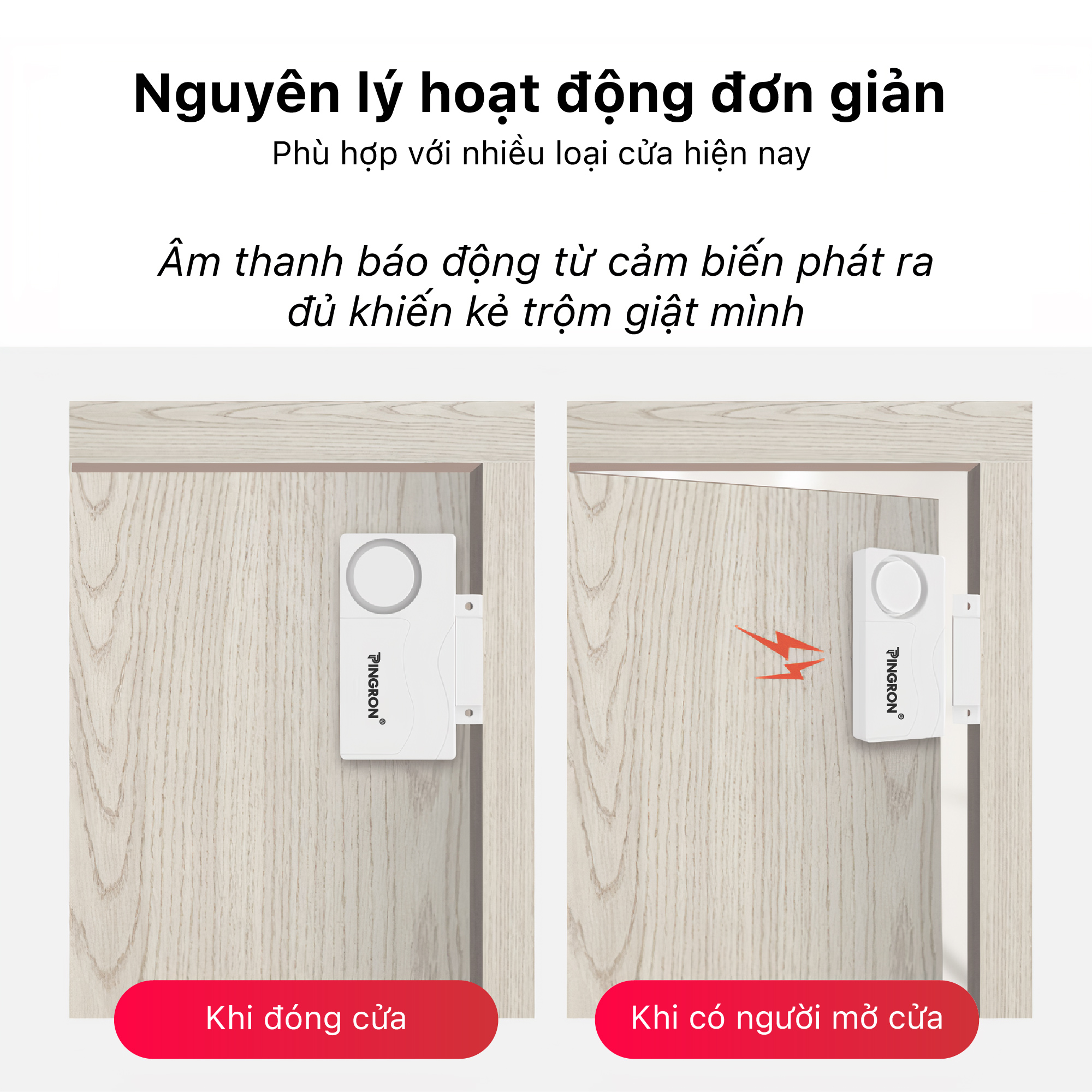 Thiết bị chống trộm gắn cửa tích hợp báo động chống trộm PINGRON PR-C03 - Âm thanh báo động lớn, tích hợp remote điều khiển, bảo hành 12 tháng