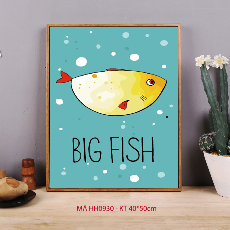 Tranh tô màu số hóa Big fish Tranh cá hiện đại đơn giản dễ vẽ HH0930