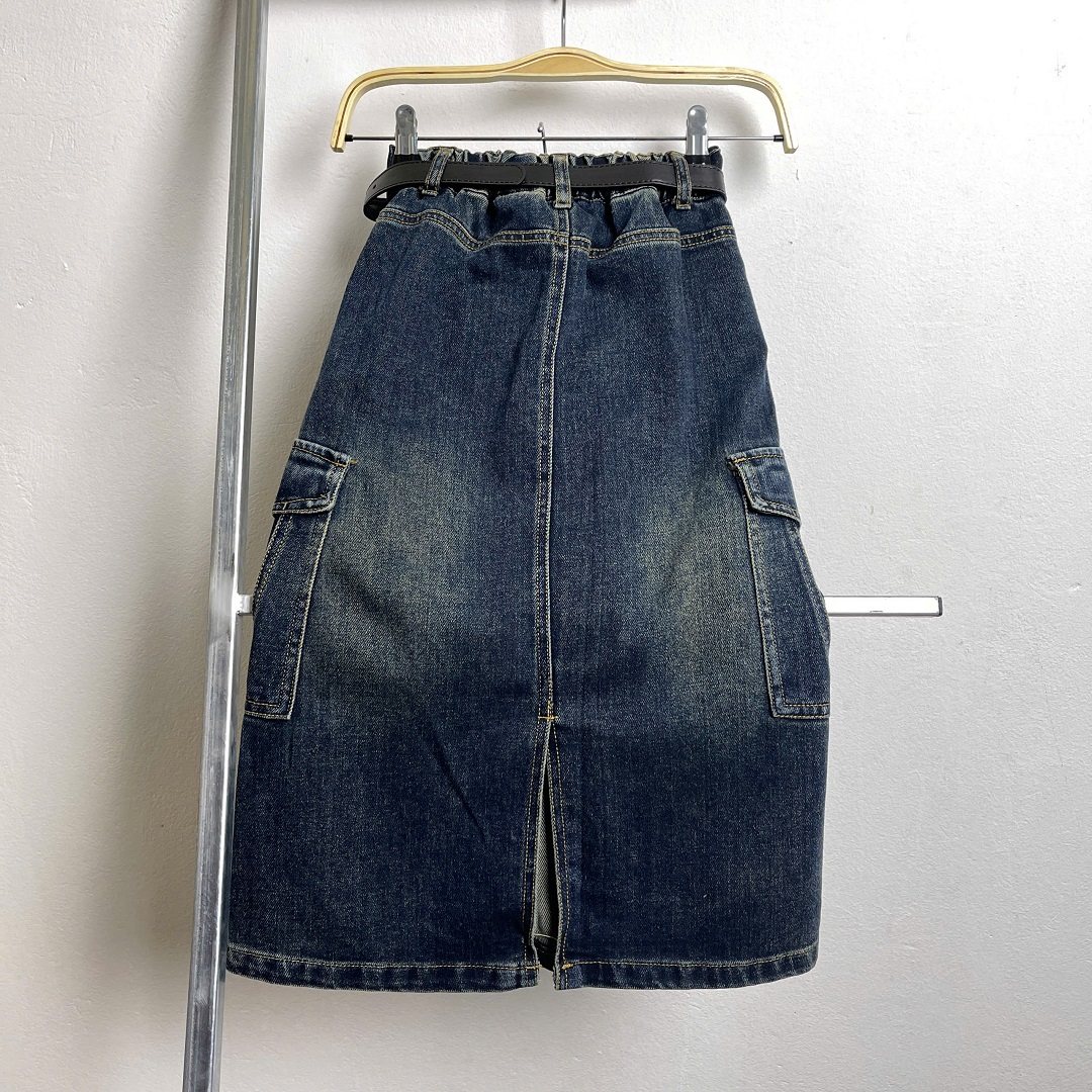Chân váy bé gái dáng dài size đại 7-12 tuổi bò mài túi hộp 2 bên kiểu dáng khỏe khoắn thời trang