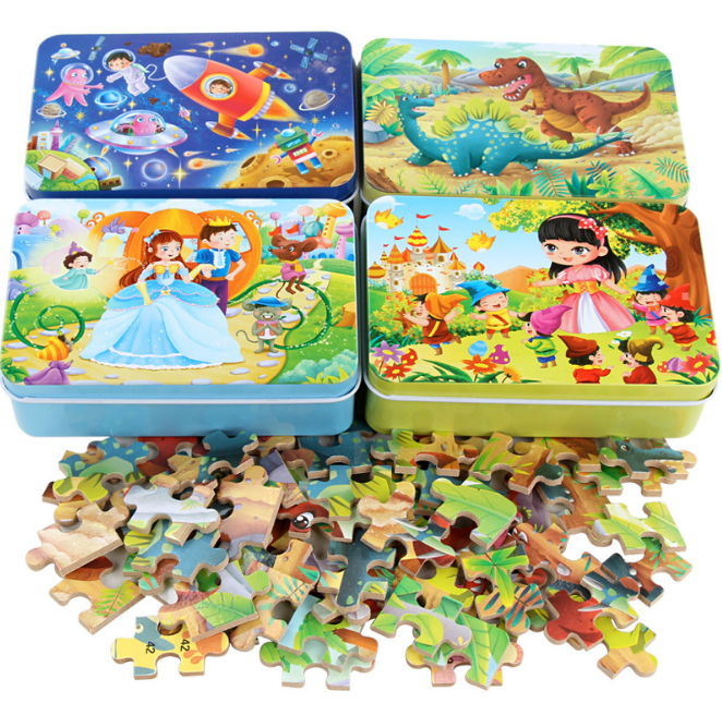 Đồ chơi tranh xếp hình 60 miếng hộp sắt puzzle nhiều chủ đề - Đồ chơi thông minh trẻ em