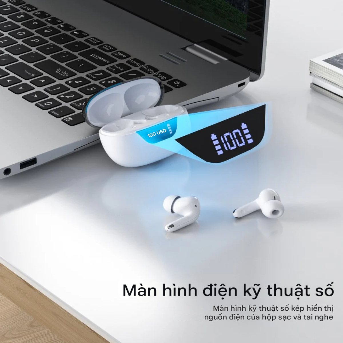 Tai nghe không dây chống ồn kép Choetech BH-T60 có màn hình LED hiển thị pin - Hàng chính hãng