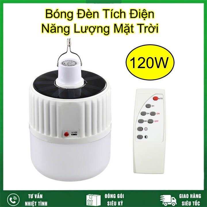 Bóng Đèn Led 120W Tích Điện Và Sạc Năng Lượng Mặt Trời Có Điều Khiển Từ Xa Kèm Theo Cáp Sạc