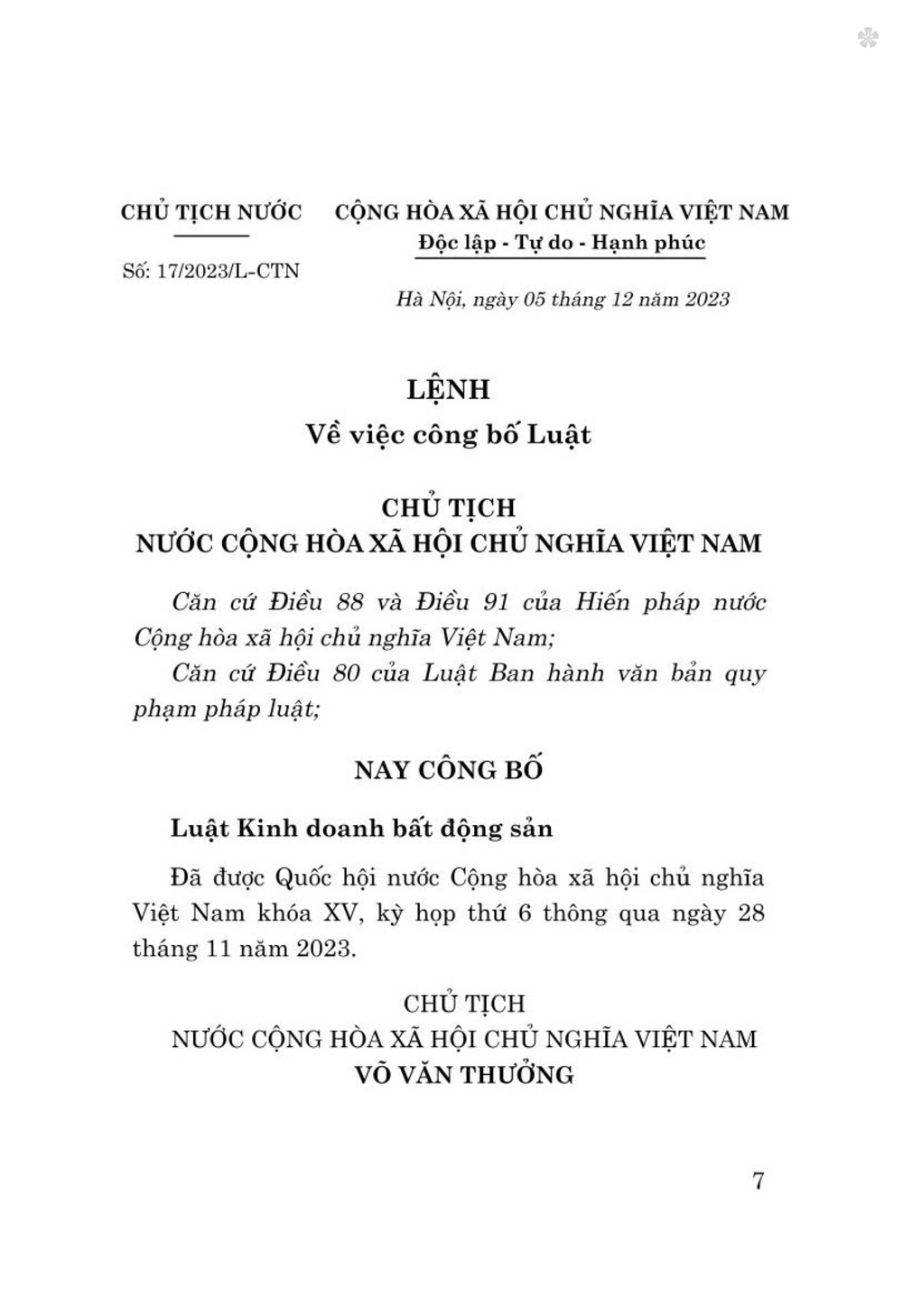 Luật kinh doanh bất động sản năm 2023 (sửa đổi, bổ sung năm 2024) bản in 2024