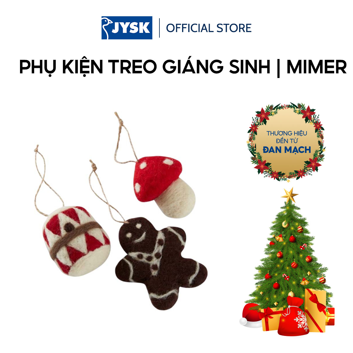 Bộ 3 phụ kiện treo giáng sinh | JYSK Mimer | sợi đay/len | nhiều màu | R5/7/5xD5/2/5xC6/9/6cm