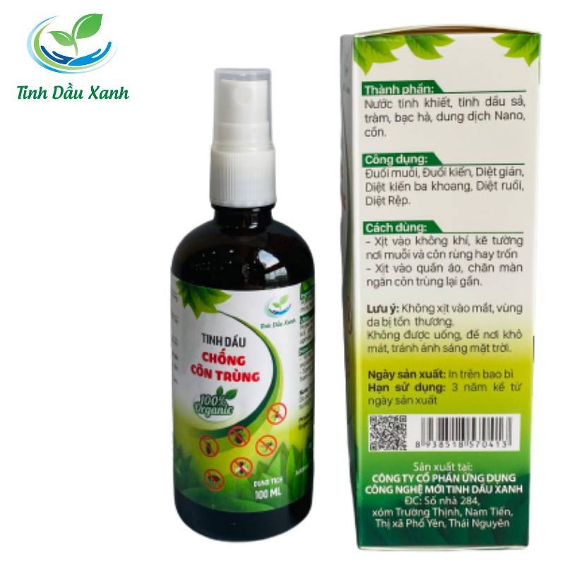 Tinh dầu chống côn trùng chính hãng tinh dầu xanh loại 100ml giúp đuổi muỗi, công trùng 100% thiên nhiên