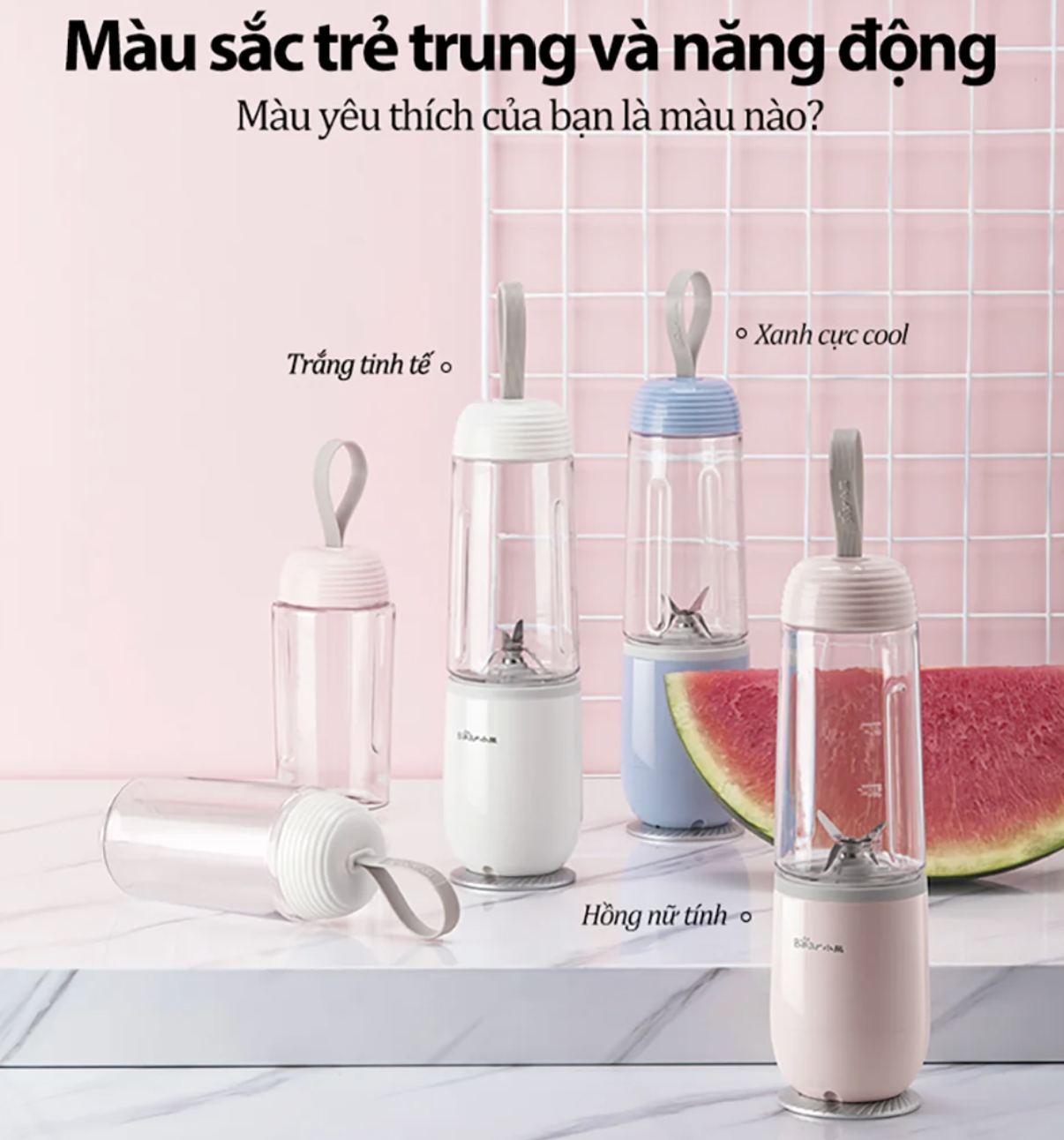 Máy Xay Sinh Tố Mini, Máy Xay Sinh Tố Cầm Tay BEAR BL-B35V1 Sử Dụng Sạc PIN, Dung Tích 350 ML Công Suất 50 W - Hàng Chính Hãng