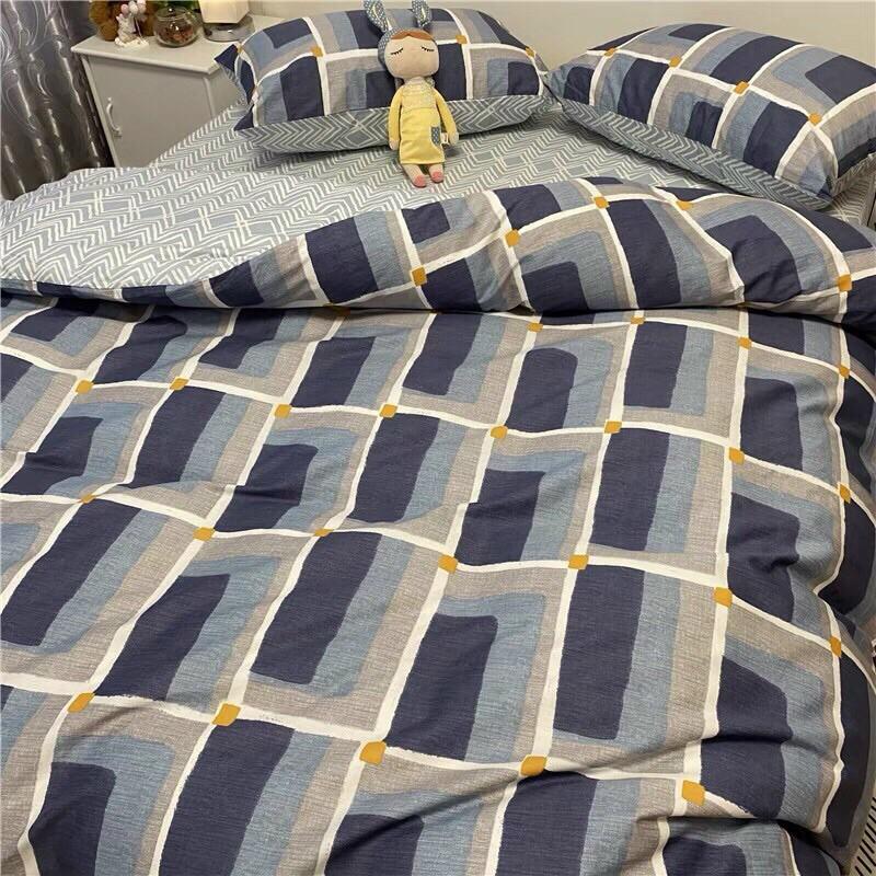 Bộ chăn ga gối cotton 100% organic mẫu kẻ mới 4 món