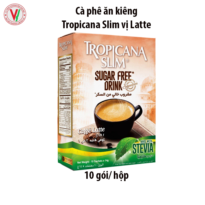 Cà Phê Ăn Kiêng Latte Với Chiết Xuất Cỏ Ngọt Tropicana Slim (10 Gói x 14g)