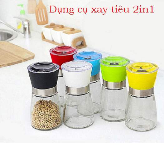 DỤNG CỤ XAY TIÊU CẦM TAY 2IN1, LỌ THỦY TINH Lọ xay tiêu cầm tay nhỏ gọn tiện dụng.