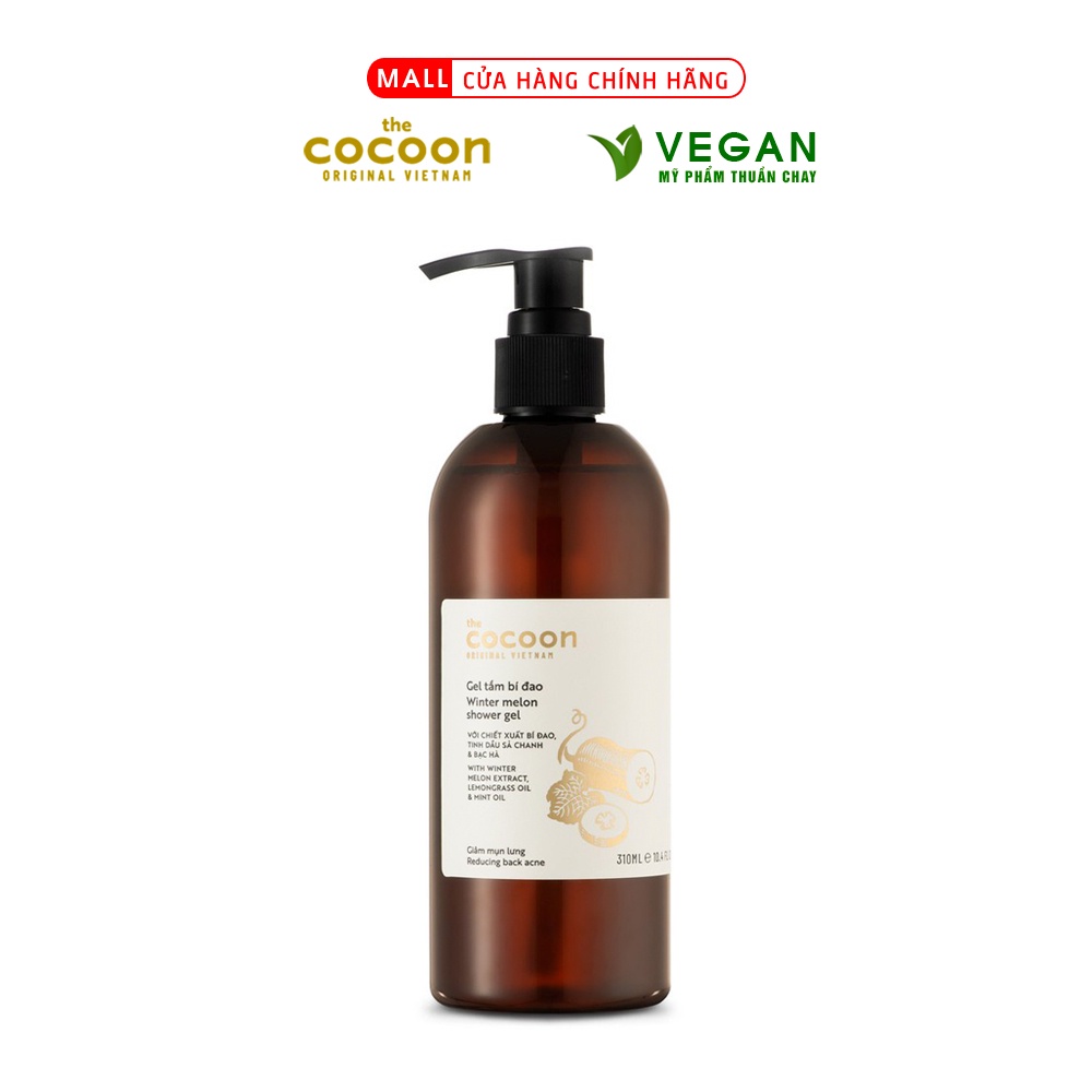 Gel tắm bí đao Cocoon 300ml giúp da sạch mịn màng và giảm mụn lưng thuần chay