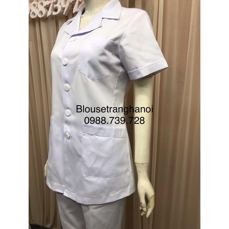 Áo blouse cộc tay thân ngắn, điều dưỡng, y tá - Blouse trắng Hà Nội