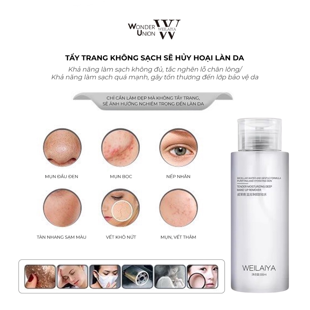 Tẩy trang Weilaiya Tender Moisturizing Deep Make Up Remover làm sạch lớp trang điểm 300 ml