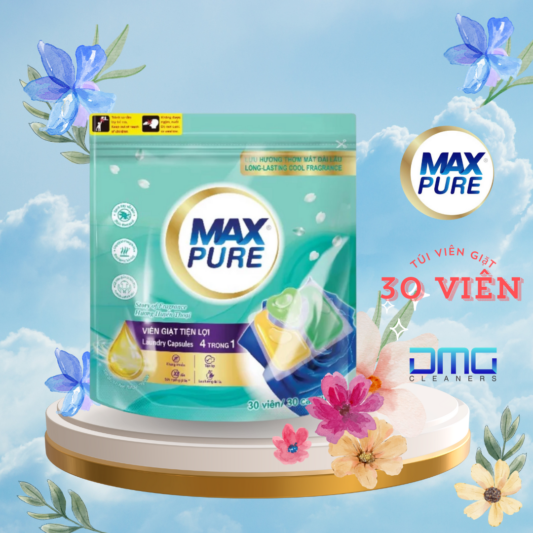 Túi 30 Viên Giặt Tiện Lợi MaxPure 4in1- tặng 1 vỉ treo bồn cầu