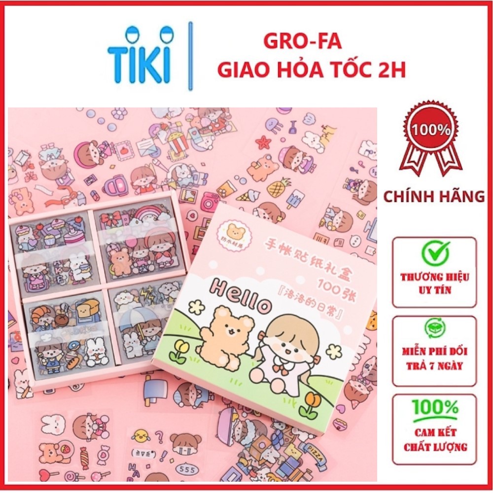 Combo 100 Tấm Sicker Nhãn Dán Dễ Thương GroFa - Hàng chính hãng