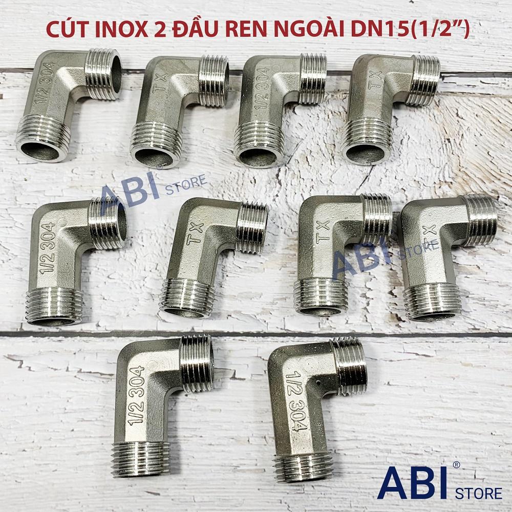 Cút 2 đầu ren ngoài dn15(1/2''), cút góc inox 21 loại đẹp