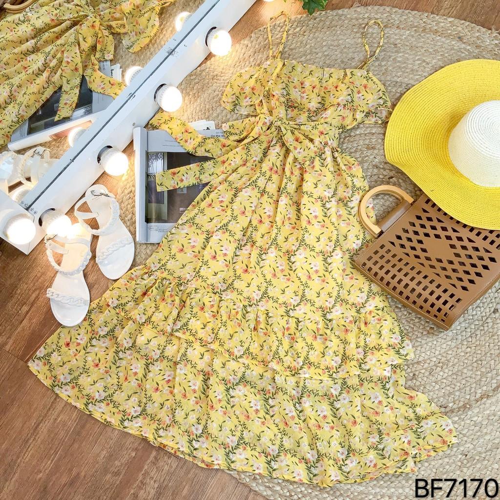 Maxi hoa 2 dây bo chun xếp tầng phối bèo ngực xinh xinh nhẹ nhàng