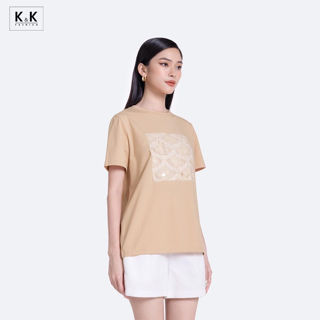 Áo Thun Màu Be Tay Ngắn Phối Kim Sa K&amp;K Fashion ASM11-17 Chất Liệu Thun Borip