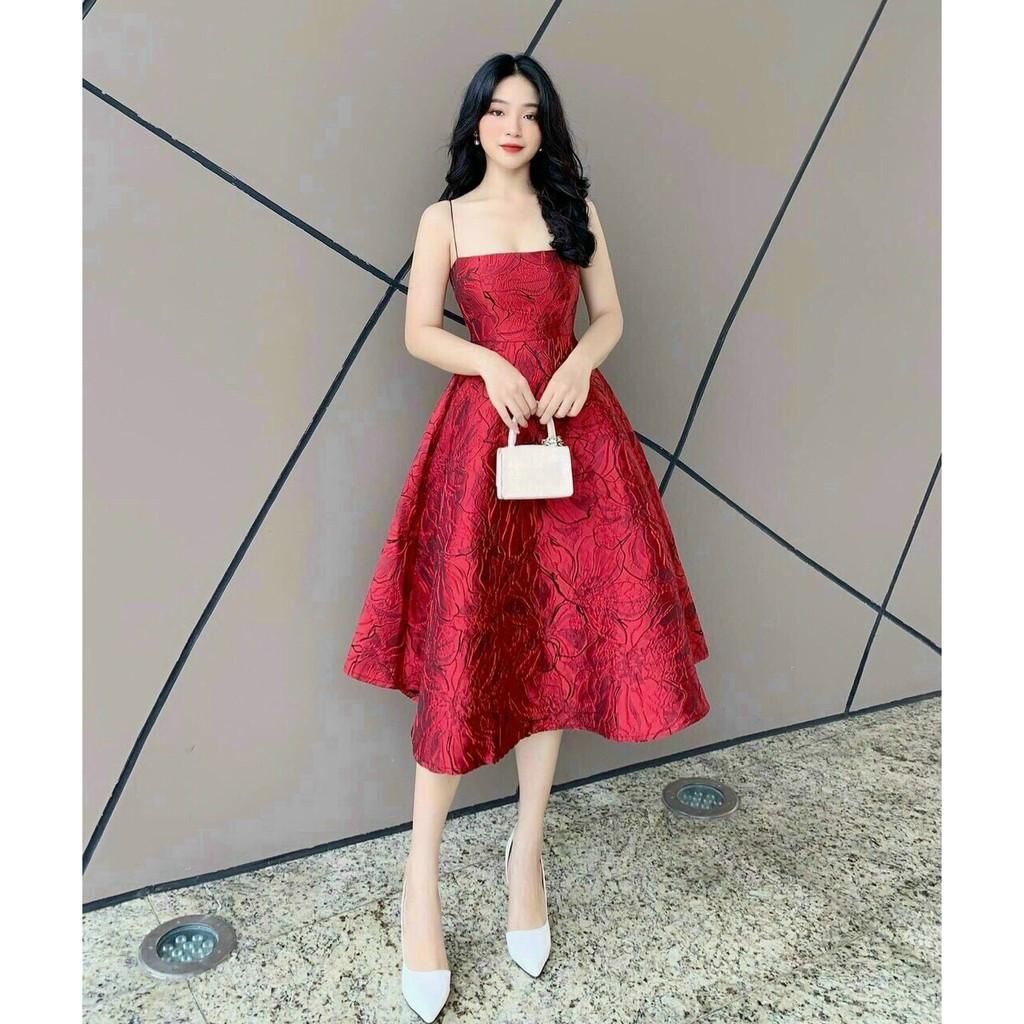 ĐẦM NỮ XÒE 2 DÂY GẤM TAPTA PHONG CÁCH TIỀU THƯ