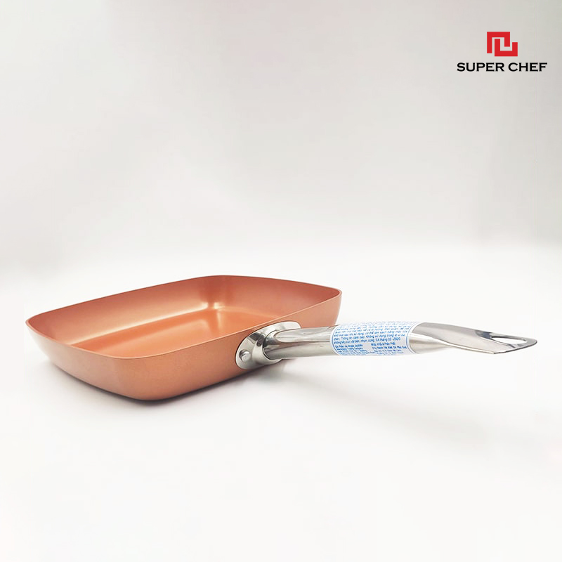 Chảo Chống Dính Vuông Super Chef Ceramic Gốm Đảm Bảo An Toàn Sức Khỏe, Không Bong Tróc, Giảm Trầy Xước, Hạn Chế Dầu Mỡ, Siêu Bền Bỉ, Sang Trọng Bắt Mắt và Tiện Lợi ( size từ 20cm -24cm