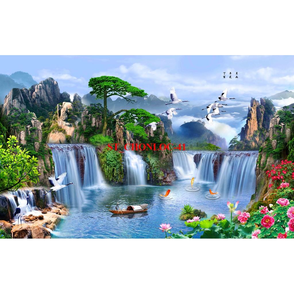 Tranh dán tường 3D Sơn Thủy - Hữu Tình , Hàng loại 1 Cao Cấp