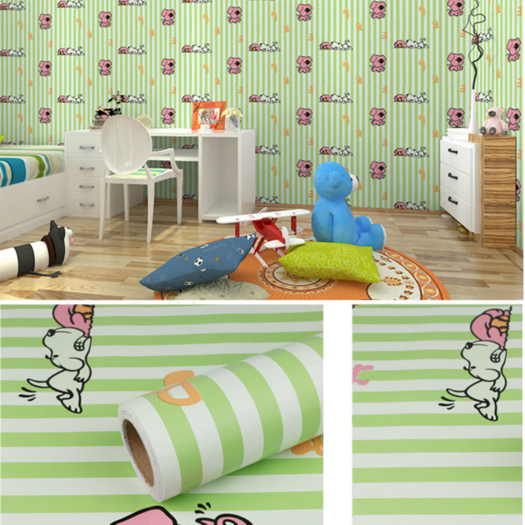 Cuộn 5m Decal Giấy Dán Tường Chó snoopy sọc xanh lá (5m dài x 0.45m rộng)