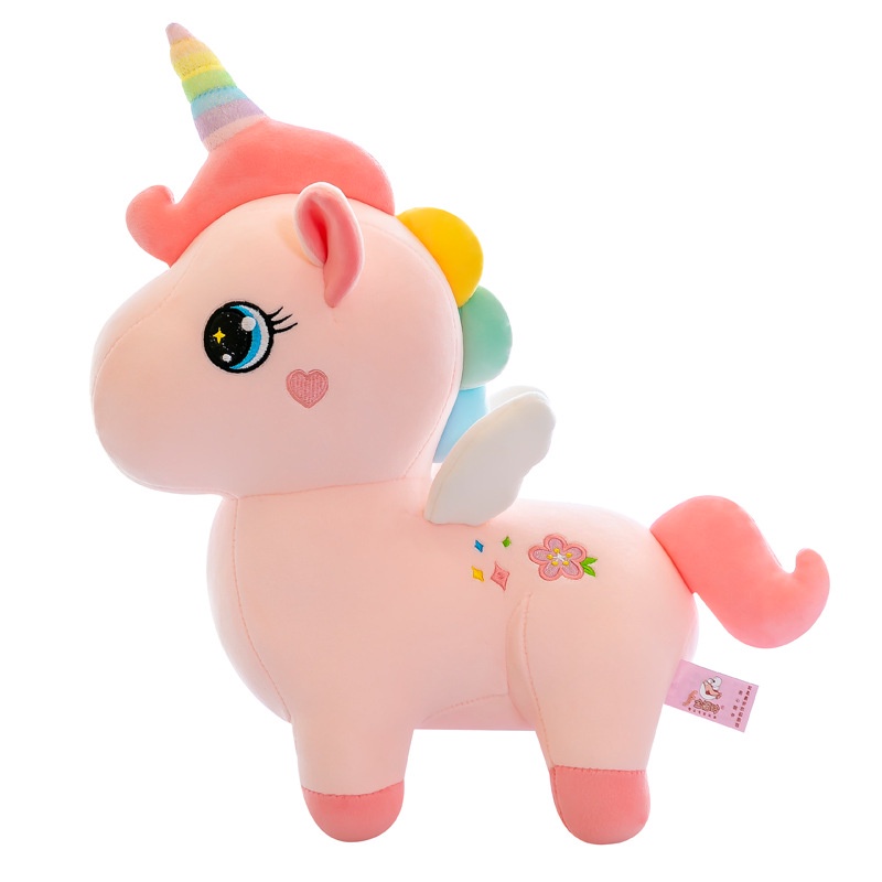 Gấu bông kì lân Unicorn thêu hoa màu hồng dễ thương cho bé kích thước 30-40-50-70cm