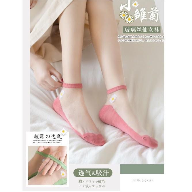 10 đôi Tất nữ cổ ngắn đẹp - Tất lưới hài đi giày búp bê xinh xắn hình hoa cúc trong suốt mùa hè mùa thu đông