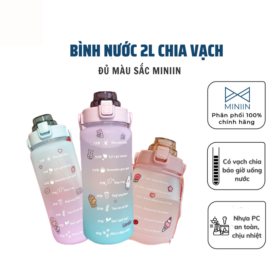 Bình Đựng Nước 2L Dễ Thương Có Vạch Báo Giờ Uống Nước - Hàng Loại 1 - Chính Hãng MINIIN