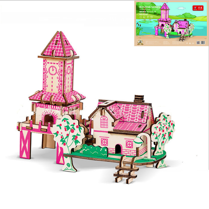 Đồ chơi lắp ráp gỗ 3D Mô hình Ngôi nhà Lãng mạn Pink Romantic Cottage Laser