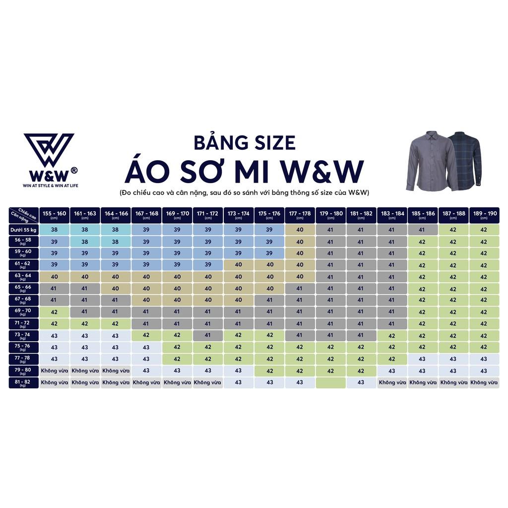 Áo Sơ Mi Nam W&amp;W Dáng Regular Fit Cổ Đức Dài Tay Hoạ Tiết Kẻ Trẻ Trung- Chất Liệu Thấm Hút, Mềm Mịn Cao Cấp WLS214R