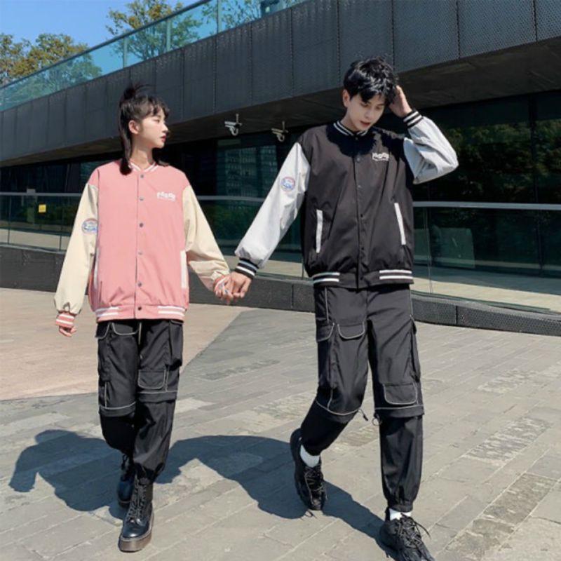 Áo khoác dù bomber logo thêu BADGE nam nữ mặc