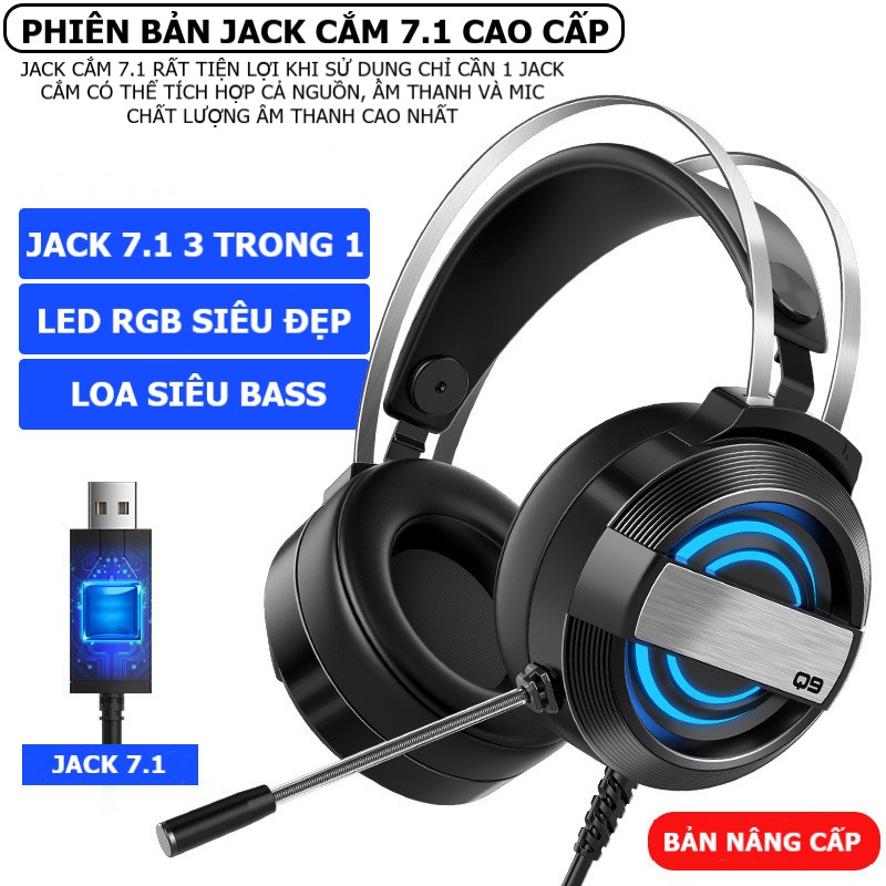 Tai nghe chụp tai máy tính GAMING XSmart MC Q9 có đèn LED đổi màu, mic đàm thoại, headphone chơi game trên laptop, pc - Hàng Chính Hãng