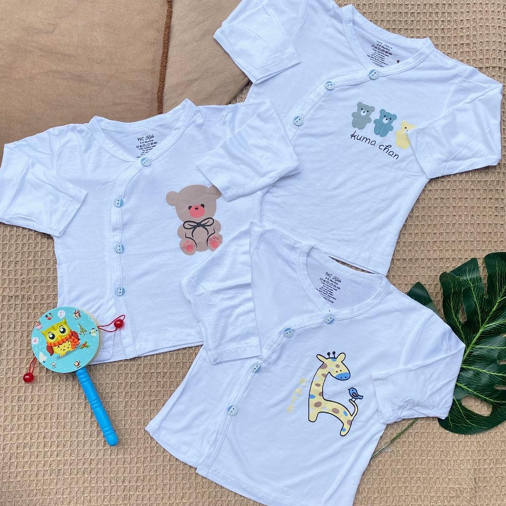 [3-9kg] Áo Sơ Sinh Dài Tay Chất Thun Lạnh Mềm, Mát In Hình Dễ Thương Cho Bé - Gấu Hồng