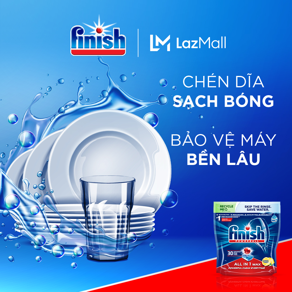 Viên Rửa Chén Bát Hương Chanh Finish Powerball All In 1 Max Lemon Sparkle 30 viên