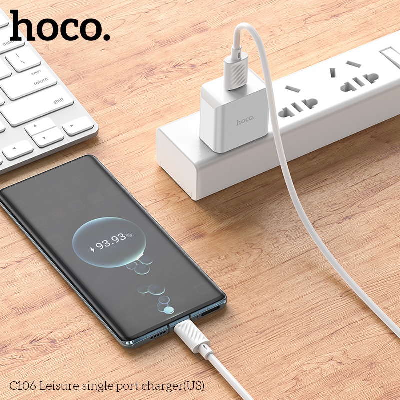 Củ Sạc cho Iphone và Android 1 cổng USB Hoco. C106 sạc nhanh 2.1A-10.5W dòng điện ổn định, an toàn bảo vệ máy - Hàng Chính Hãng