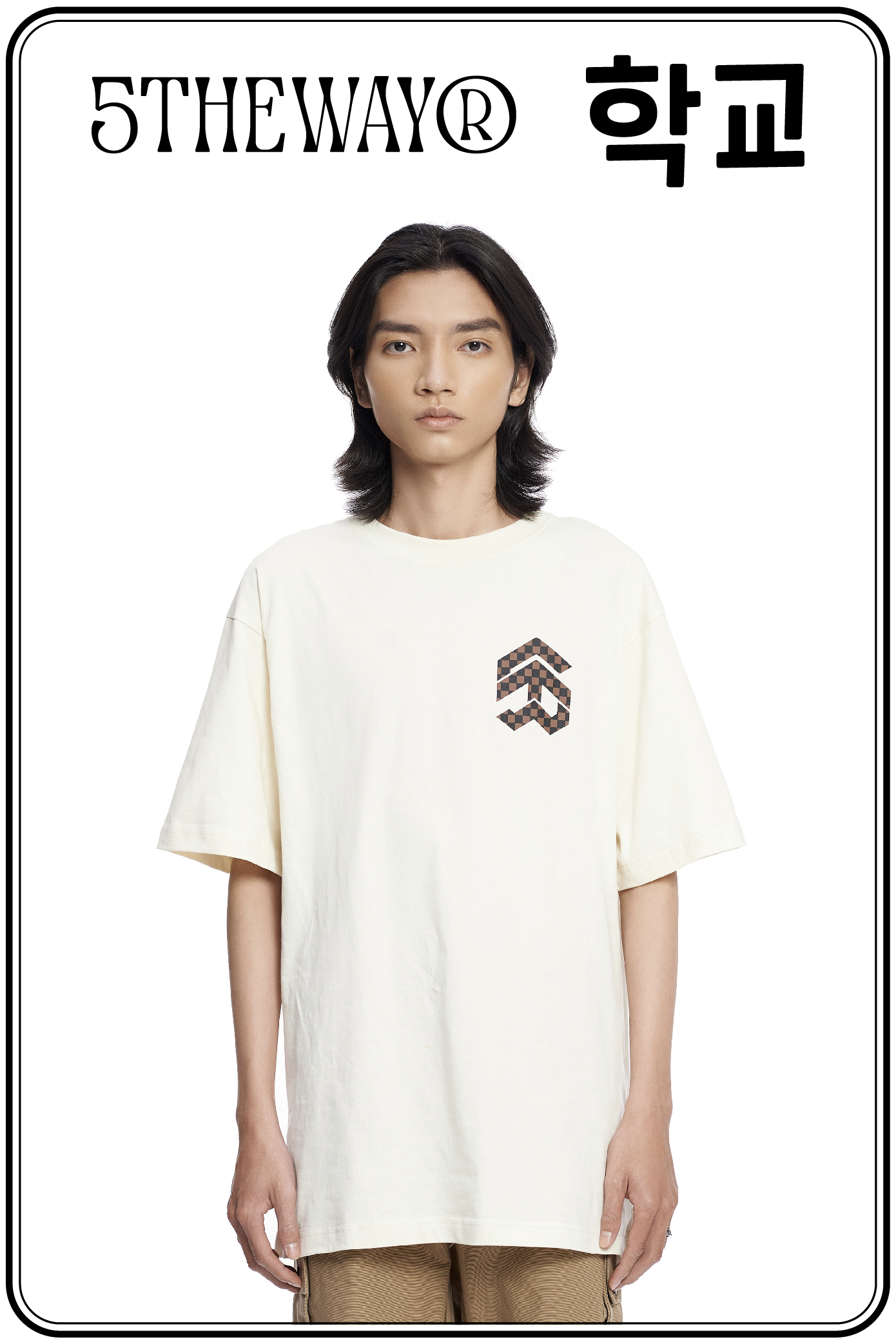 Áo thun 5THEWAY /checkerboard/ New Tee hoạ tiết caro màu nâu TOFU