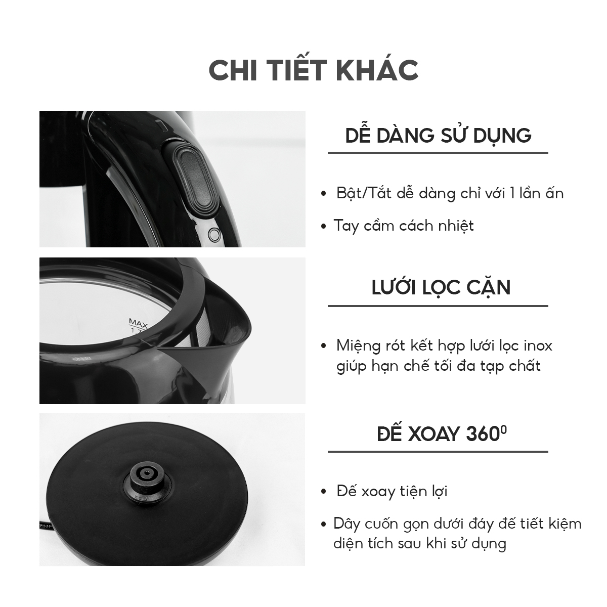 Ấm siêu tốc bình siêu tốc thủy tinh LEBENLANG LBWE9991, 1.7 lít, công suất 2200W - hàng chính hãng